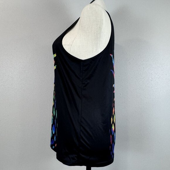 Colorful Pineapple Print Tank Top Womens Sz L Black Sleeveless Tropical Rainbow - Picture 3 of 12